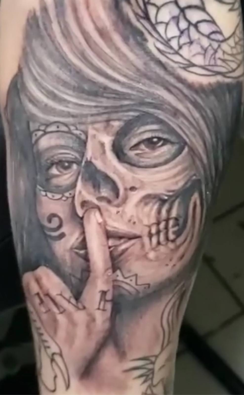 Day of the dead shush realism tattoo by Marcelo Tattoos Bronx
